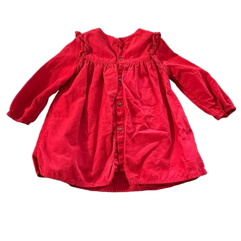 Zara baby girls size 18-24 months red corduroy dress, button down in back